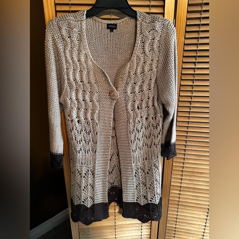 Knit sweater Beige and Brown Women's Cardigan